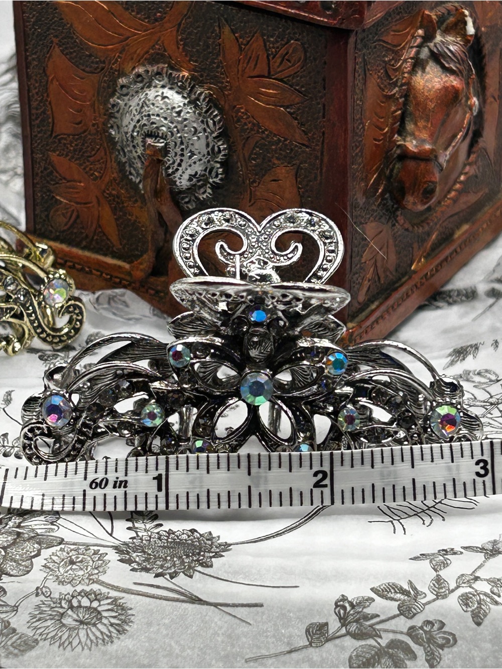Silver Metal Hair Clip - Iridescent Accents - Picture 6 of 8